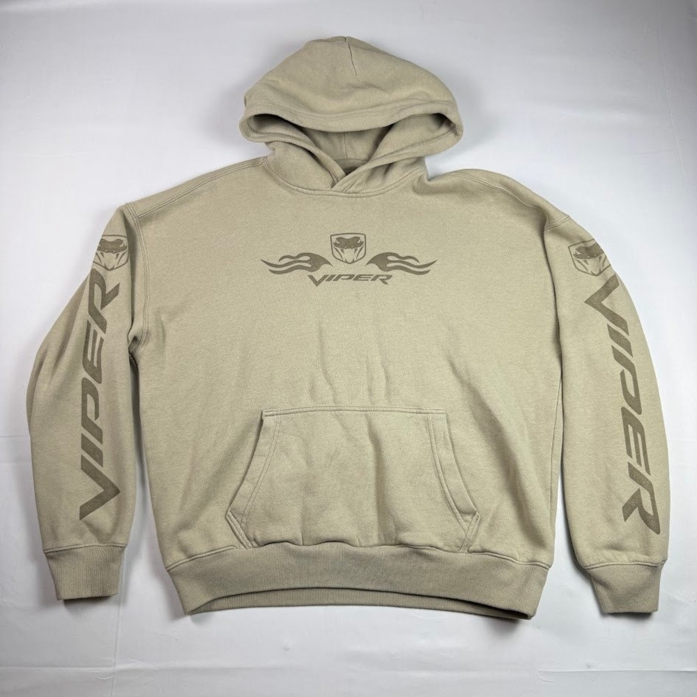 Hollister Dodge Viper Boxy Fit Hoodie Tan Khaki Graphic Sweatshirt Mens Medium
